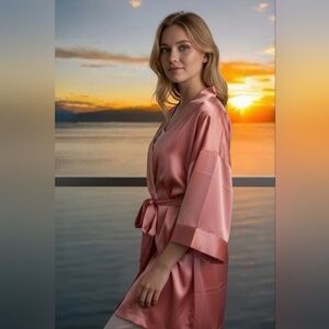 Maggie Lawrence Pink Kimona Dressing Gown With Belt Silky Feel
